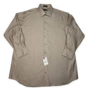 J. FERRAR CAMEL HERRINGBONE MEN'S LONG SLEEVE BUTTON DOWN SHIRT SZ 18: 34-35 NWT